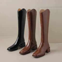 Krazing Pot Cow Split Leather Square Toe Thick Med Heels Riding Boots Winter Shoes Daily Wear Stovepipe Warm Thigh High Boots