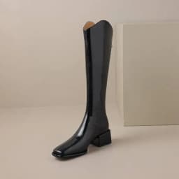Krazing Pot Cow Split Leather Square Toe Thick Med Heels Riding Boots Winter Shoes Daily Wear Stovepipe Warm Thigh High Boots