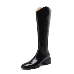 Krazing Pot Cow Split Leather Square Toe Thick Med Heels Riding Boots Winter Shoes Daily Wear Stovepipe Warm Thigh High Boots