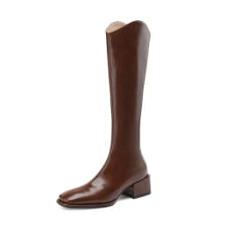 Krazing Pot Cow Split Leather Square Toe Thick Med Heels Riding Boots Winter Shoes Daily Wear Stovepipe Warm Thigh High Boots