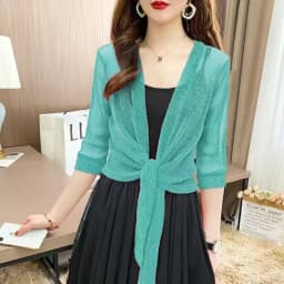 Fashion Women's Sheer Glitter Lace-up Cardigan Half Sleeve Summer Lightweight Jacket See-through Loose Blouse Women