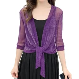 Fashion Women's Sheer Glitter Lace-up Cardigan Half Sleeve Summer Lightweight Jacket See-through Loose Blouse Women