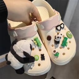 Cartoon Plush Panda Doll Shoe Buckles Hole Shoe Charms Decorations DIY Shoes Flower Accessories