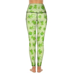 Frog Prince Pattern Yoga Pants Pockets Kawaii Green Cartoon Frogs Leggings Sexy High Waist Novelty Yoga Sports Tights Stretch