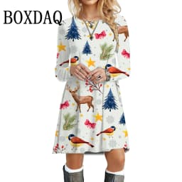 Shiny Christmas Party Dress New Long Sleeve Dress Winter 2023 Women Clothes Autumn Fashion O-Neck Casual Loose Plus Size Dresses