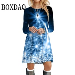 Shiny Christmas Party Dress New Long Sleeve Dress Winter 2023 Women Clothes Autumn Fashion O-Neck Casual Loose Plus Size Dresses
