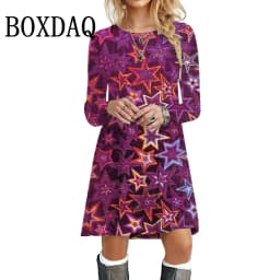 Shiny Christmas Party Dress New Long Sleeve Dress Winter 2023 Women Clothes Autumn Fashion O-Neck Casual Loose Plus Size Dresses