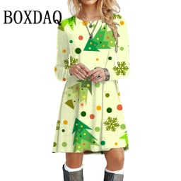 Shiny Christmas Party Dress New Long Sleeve Dress Winter 2023 Women Clothes Autumn Fashion O-Neck Casual Loose Plus Size Dresses