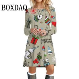 Shiny Christmas Party Dress New Long Sleeve Dress Winter 2023 Women Clothes Autumn Fashion O-Neck Casual Loose Plus Size Dresses