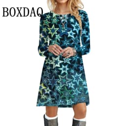 Shiny Christmas Party Dress New Long Sleeve Dress Winter 2023 Women Clothes Autumn Fashion O-Neck Casual Loose Plus Size Dresses
