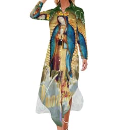 Our Lady of Guadalupe Chiffon Dress Sexy V Neck Mexican Virgin Mary Beach Dresses Female Street Wear Casual Dress Birthday Gift