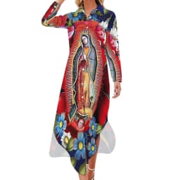 Our Lady of Guadalupe Chiffon Dress Sexy V Neck Mexican Virgin Mary Beach Dresses Female Street Wear Casual Dress Birthday Gift