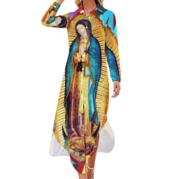 Our Lady of Guadalupe Chiffon Dress Sexy V Neck Mexican Virgin Mary Beach Dresses Female Street Wear Casual Dress Birthday Gift