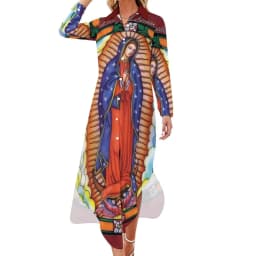 Our Lady of Guadalupe Chiffon Dress Sexy V Neck Mexican Virgin Mary Beach Dresses Female Street Wear Casual Dress Birthday Gift