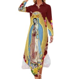 Our Lady of Guadalupe Chiffon Dress Sexy V Neck Mexican Virgin Mary Beach Dresses Female Street Wear Casual Dress Birthday Gift
