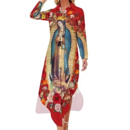 Our Lady of Guadalupe Chiffon Dress Sexy V Neck Mexican Virgin Mary Beach Dresses Female Street Wear Casual Dress Birthday Gift
