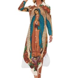 Our Lady of Guadalupe Chiffon Dress Sexy V Neck Mexican Virgin Mary Beach Dresses Female Street Wear Casual Dress Birthday Gift