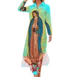 Our Lady of Guadalupe Chiffon Dress Sexy V Neck Mexican Virgin Mary Beach Dresses Female Street Wear Casual Dress Birthday Gift