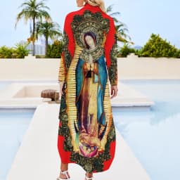 Our Lady of Guadalupe Chiffon Dress Sexy V Neck Mexican Virgin Mary Beach Dresses Female Street Wear Casual Dress Birthday Gift