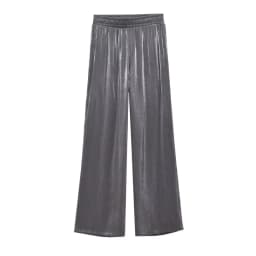 KEYANKETIAN Autumn New Women's Metallic Sparkly Silk Stretch Waist Wide-Leg Pants Fashion Vintage Dark Grey Soft Long Trousers