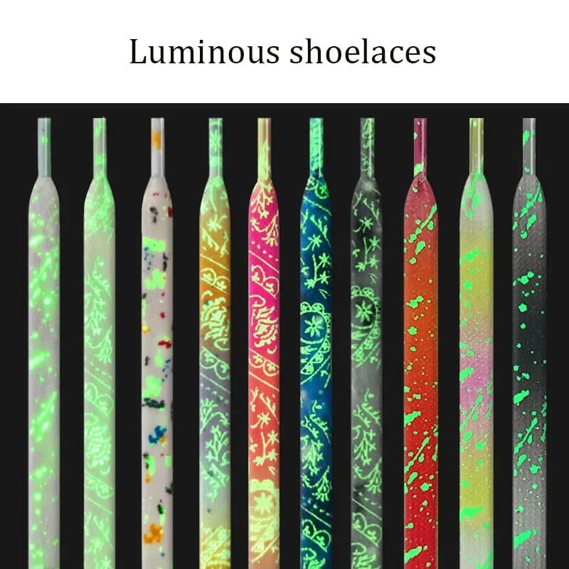 Flat Luminous Shoelaces for Sneakers Fluorescent Glow-in-the-dark Printing Cashew Flower Splash Ink Shoe Laces for Woman Man