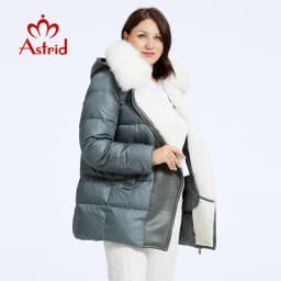 Astrid Women's Jacket Winter 2023 Plus Size Down Jackets Big Fur Collar Hooded Stitching Thickened Fleece Plush Coat Women Parka