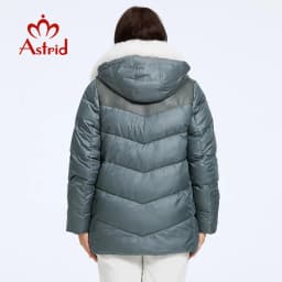 Astrid Women's Jacket Winter 2023 Plus Size Down Jackets Big Fur Collar Hooded Stitching Thickened Fleece Plush Coat Women Parka