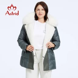 Astrid Women's Jacket Winter 2023 Plus Size Down Jackets Big Fur Collar Hooded Stitching Thickened Fleece Plush Coat Women Parka