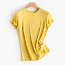 BirdTree Contain 10% Silk T-Shirts for Women, V O U Neck Solid Short Sleeve, Ins Style Basic Tees, 2024 Spring New Top T41854QM