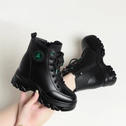 Autumn Winter Women Warm Leather Platform Wedge Mid Calf Ankle Motorcycle Booties Non Slip Plus Velvet High Top Casual Shoes
