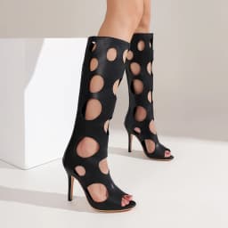 Plus Size Ultra-High Slim Heel Hollowed Circular Hole Back Zipper For Breathable Cool Knee Boots Roman Style Summer Sexy Boots