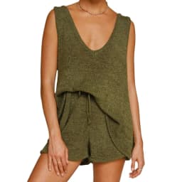 2024 Summer Fashion Casual Deep V-Neck Back Heart Tie Knit Women's Sweater Set Two-Piece Casual Party Trend Wear
