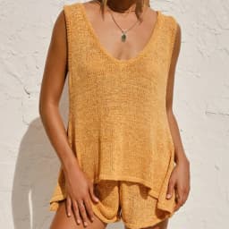 2024 Summer Fashion Casual Deep V-Neck Back Heart Tie Knit Women's Sweater Set Two-Piece Casual Party Trend Wear