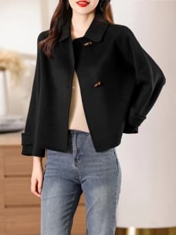 100% Merino Pure Wool Handmade Double-Sided Cloth Chic Coat Women's Short Oxhorn Button Heavy Coat High Street Elegant Top