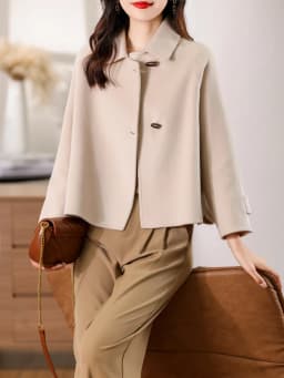 100% Merino Pure Wool Handmade Double-Sided Cloth Chic Coat Women's Short Oxhorn Button Heavy Coat High Street Elegant Top