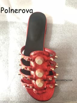 Solid Round Toe Slippers Metal Rivet Flat With Women's Shoes Summer Casual Beach Occidental Style Ladies Large Size Slippers