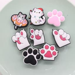 New Arrival 1pcs Cute Cartoon Cat Paw Doughnut PVC Shoe Charms Sandals Decoration Ornaments Accessories Kid Party Xmas Gift