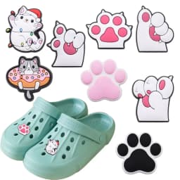 New Arrival 1pcs Cute Cartoon Cat Paw Doughnut PVC Shoe Charms Sandals Decoration Ornaments Accessories Kid Party Xmas Gift