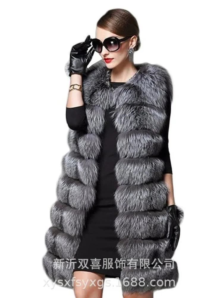 Sleeveless Jacket for Women, Fox Fur Vest, Short, Artificial, Oversized, Warm, Female Coat, Winter