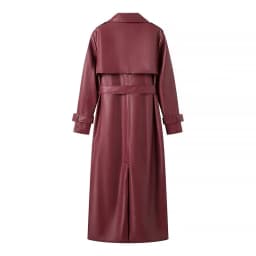 KEYANKETIAN 2024 New Launch Women's Burgundy Faux Leather Coat Retro Fashion With Belt Pockets Loose Extended Overcoat Outerwear