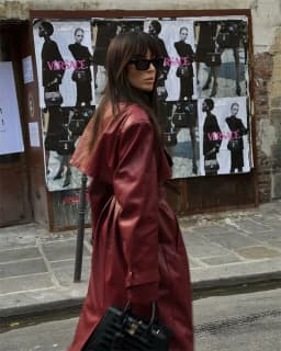 KEYANKETIAN 2024 New Launch Women's Burgundy Faux Leather Coat Retro Fashion With Belt Pockets Loose Extended Overcoat Outerwear