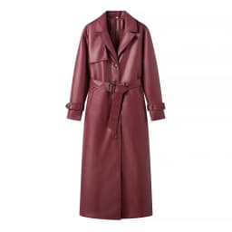 KEYANKETIAN 2024 New Launch Women's Burgundy Faux Leather Coat Retro Fashion With Belt Pockets Loose Extended Overcoat Outerwear