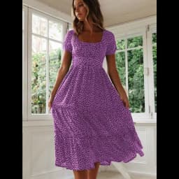 Sexy Square Collar Floral Print Midi Dress 2024 Women's Summer Puff Short Sleeve Ruffles Casual Party Dresses For Women Robe