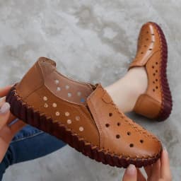 Big Size 42 Cowhide Leather Ballet Flats Moccasins Loafers Women's Summer Cut-Out Shoes Ladies Driving Moccasin Daily Walk Shoes