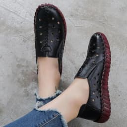 Big Size 42 Cowhide Leather Ballet Flats Moccasins Loafers Women's Summer Cut-Out Shoes Ladies Driving Moccasin Daily Walk Shoes