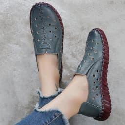 Big Size 42 Cowhide Leather Ballet Flats Moccasins Loafers Women's Summer Cut-Out Shoes Ladies Driving Moccasin Daily Walk Shoes