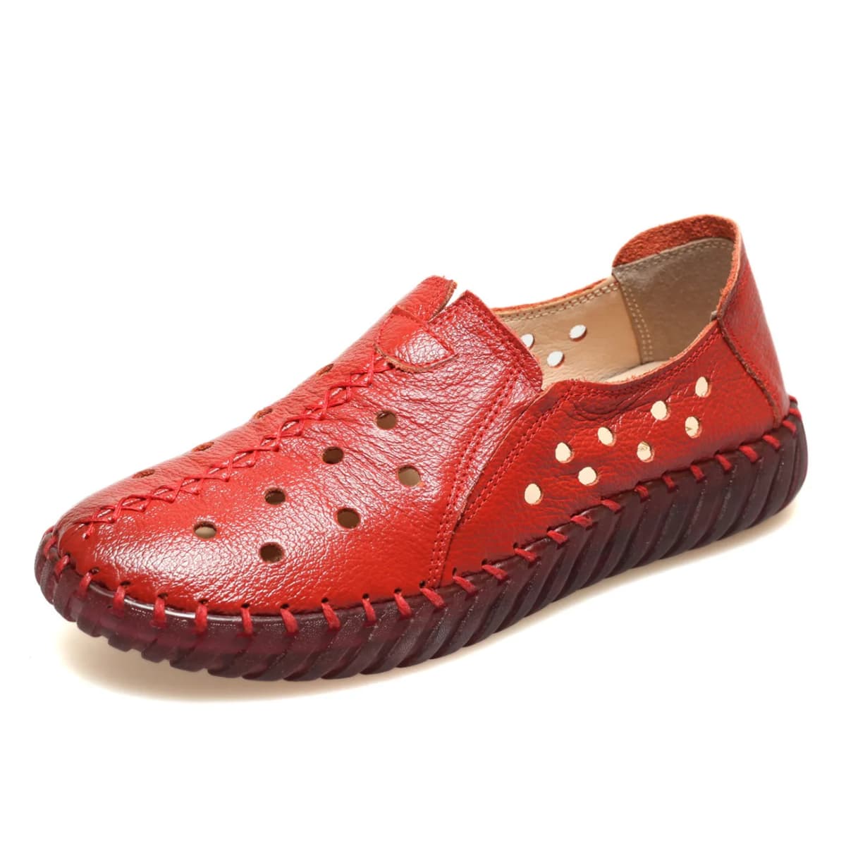 Big Size 42 Cowhide Leather Ballet Flats Moccasins Loafers Women's Summer Cut-Out Shoes Ladies Driving Moccasin Daily Walk Shoes