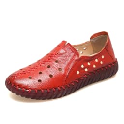 Big Size 42 Cowhide Leather Ballet Flats Moccasins Loafers Women's Summer Cut-Out Shoes Ladies Driving Moccasin Daily Walk Shoes