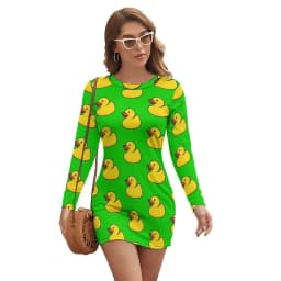Rubber Ducks Print Dress Long Sleeve Kawaii Animal Street Style Dresses Autumn Vintage Bodycon Dress Ladies Oversized Vestidos