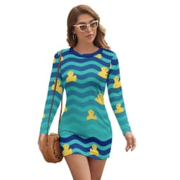 Rubber Ducks Print Dress Long Sleeve Kawaii Animal Street Style Dresses Autumn Vintage Bodycon Dress Ladies Oversized Vestidos
